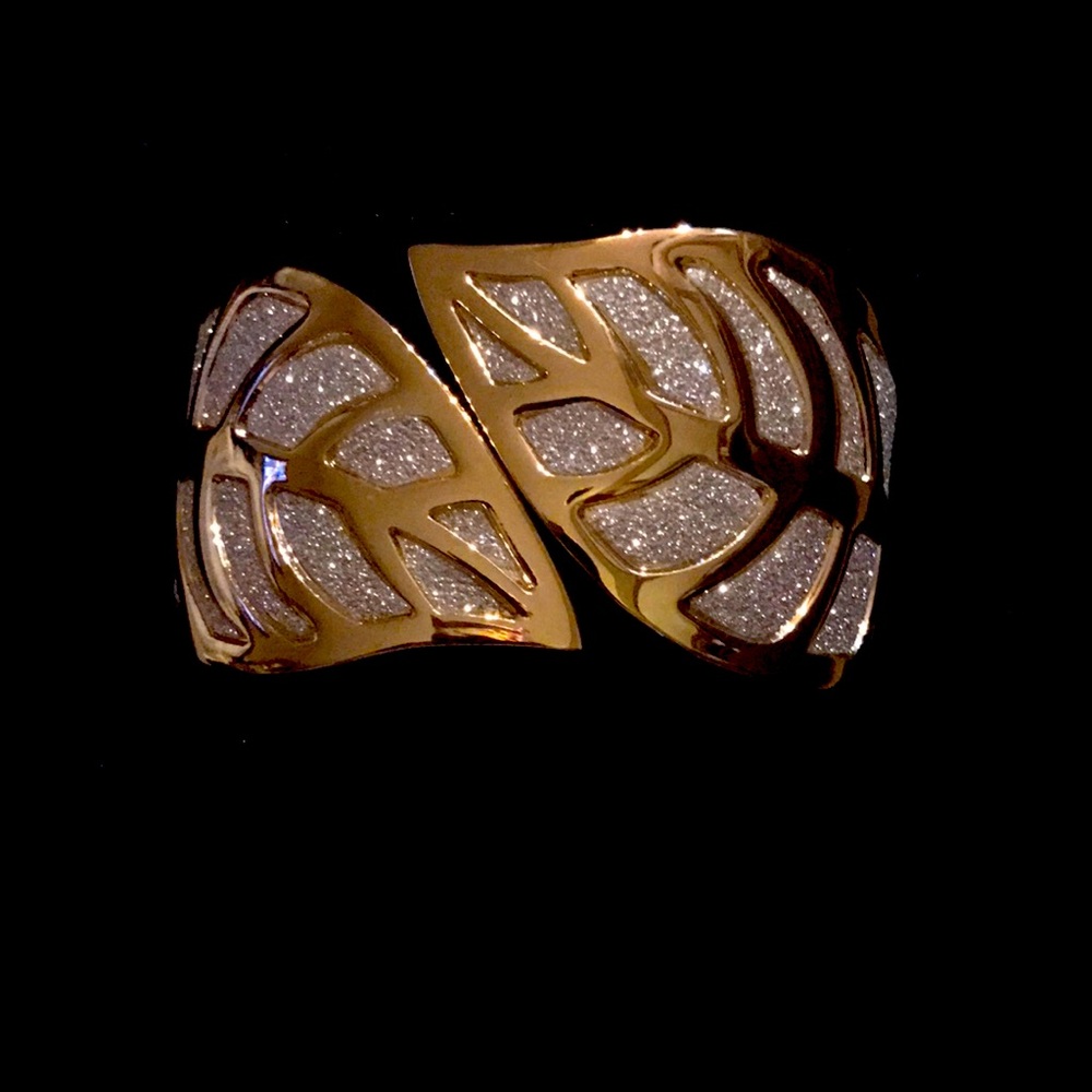 Off Park Silver Shimmer Gold Tone Leaf Cuff Bracelet